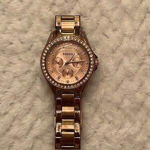 Fossil Womens Riley Multifunction Watch Crystals Rose Gold